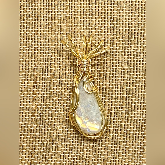 HANDMADE Moonstone Hand Wrapped Freeform Statement Pendant, Artisan Gift for Her - Picture 9 of 10